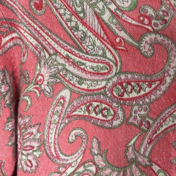Talbots silk/ cashmere paisley print women’s size M sweater pink w/cream & green - Picture 4 of 10